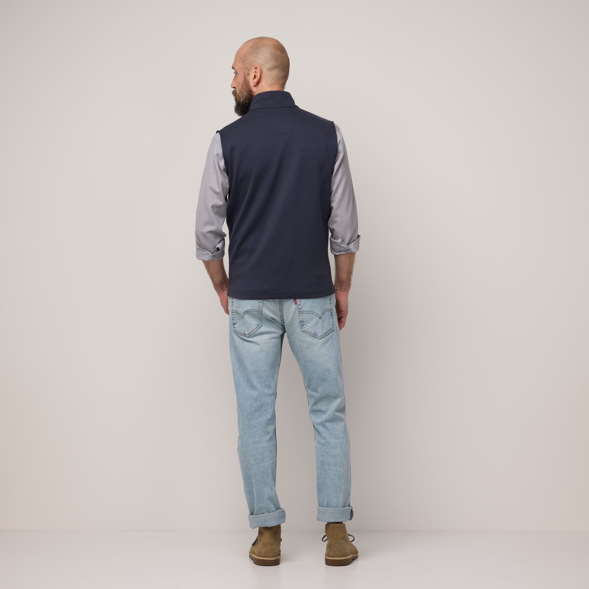 Merino Wool Full-Zip Ponte Vest | Washed Navy – Zip Vests