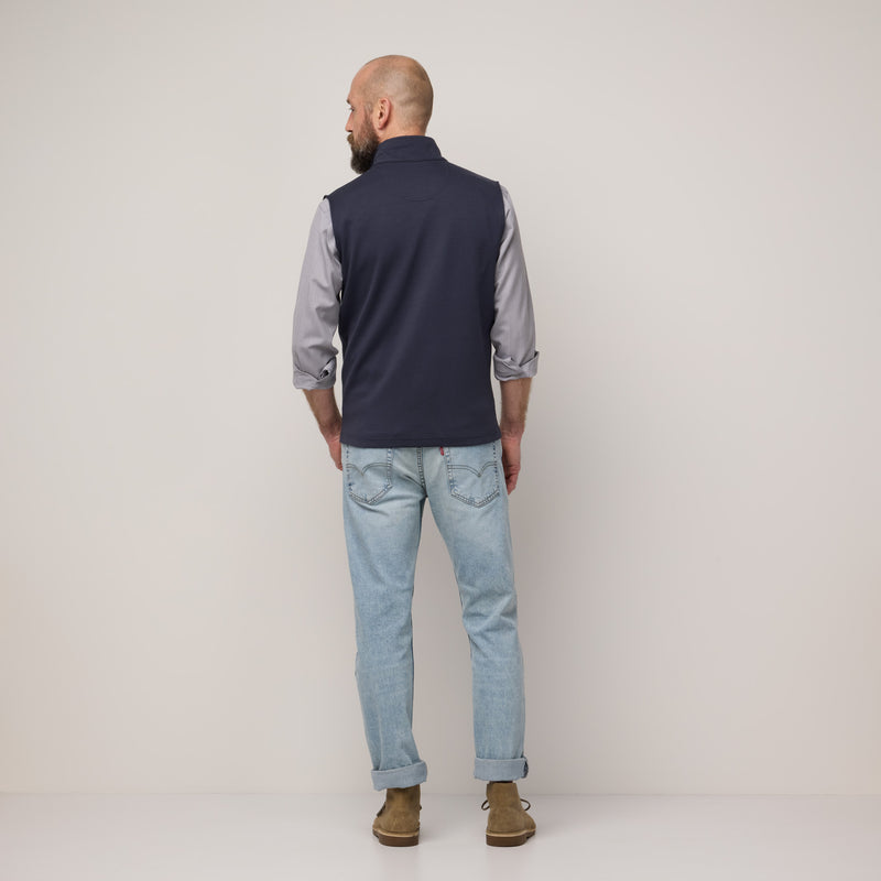 Merino Wool Full-Zip Ponte Vest | Washed Navy | Wool&Prince
