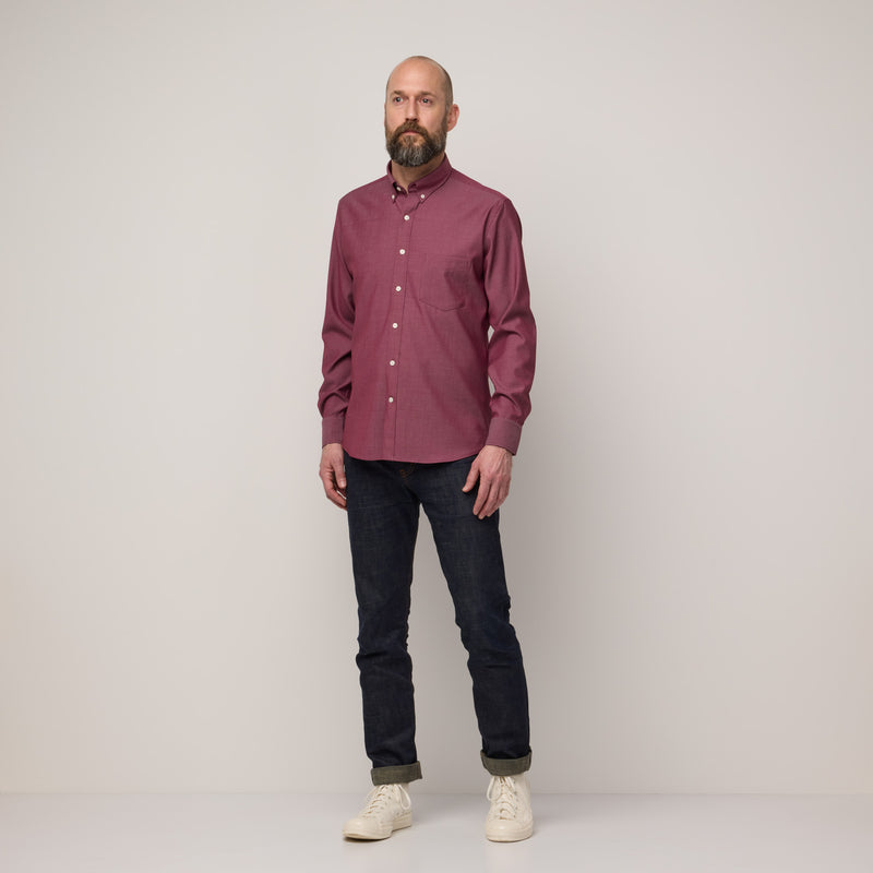 Merino Wool Button-Down Shirt | Burgundy Oxford 210 | Wool&Prince